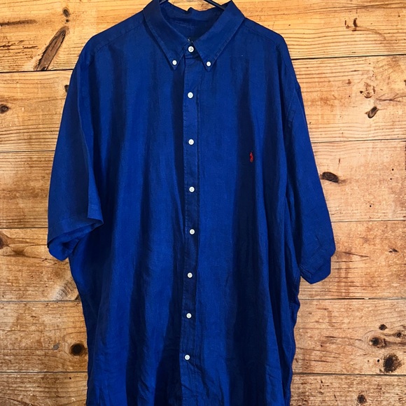 Men's Blue Button-Down Shirt 100% Linen - Picture 1 of 10